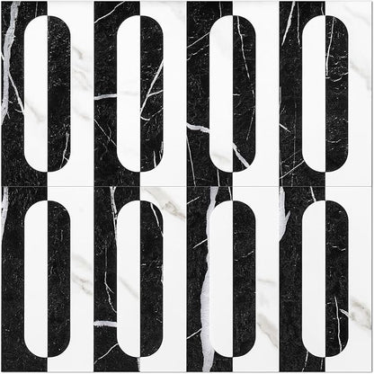STICKGOO Peel and Stick Backsplash Tiles 12"x12", Waterproof Stick on Kitchen & Bathroom Backsplash, PVC Self Adhesive Wall Tiles for Fireplace, White/Marble Black (10 Sheets)