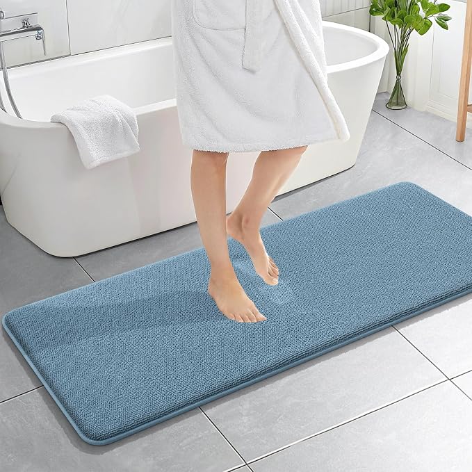 OLANLY Memory Foam Bathroom Runner Rug 59x20, Absorbent Long Mat, Airy Blue | Soft Quick Dry Bath Rugs, Non-Slip Carpet, Machine Washable Mat for Bathroom Floor, Tub and Shower, Home Decor Accessories