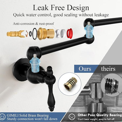 Faucets with Wall Mount Double Joint Swing Arms - Leak Free Design with High-Flow Aerators - Retractable & Folding for Space Saving