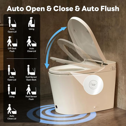 Smart Toilet with Auto Open Close, ADA Comfort Height(K050Max) | 1000g MaP Flush, Heated Seat & Foam Dispenser, Foot Sensor, Auto & Blackout Flush, Bidet Toilet with Tank Built in