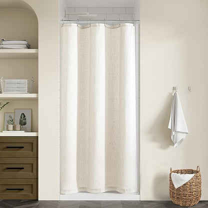 Cream Linen Shower Curtain for Bathroom Water Repellent 36x72 Inch | Small Stall Shower Curtains, Natural Ivory, Boho, 36 x 72 Inches, Cloth Fabric, Half Narrow RV Drapes for Bathtub Bath