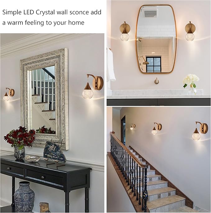 Modern Waterdrop Wall Light, 5W Led Wall Sconce Bubble Glass Wall Lamp for Bedroom, Living Room, Hallway, 3300k Warm White | Dimmable | Matte Brass