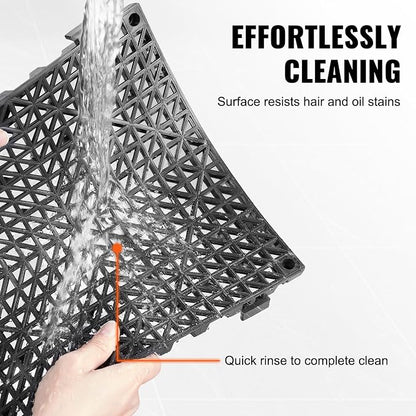 VEVOR Interlocking Tile 55PCS Black, Drainage Tiles 12" x 12" Splicing, Soft PVC Interlocking Drainage Floor Tiles, Non-Slip Drainage Holes for Restroom, Bathroom, Kitchen, Pool, Wet Areas | for Restroom Bathroom Kitchen Swimming Pools Wet Areas, 0.6-I...