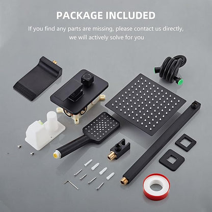 Shower Faucet Set Complete Matte Black Shower System with 8 inch Square Rainfall Shower Head 3-Function Handheld Shower Waterfall Bathtub Spout Rain Shower Combo Set Bathroom Wall Mounted