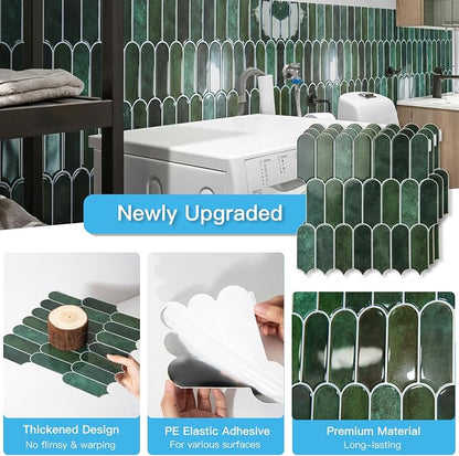 Art3d 10-Pack Arrowhead Design Tile Peel and Stick Backsplash, Dark Green | 12 x 12 Inch, Thickened Design, Heavy-Duty, Stain-Resistant, Durable, for Kitchen, Living Areas, Ideal for New Home Buyers