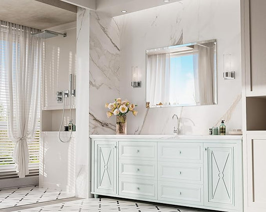 Keonjinn 40 x 30 Inch Bathroom Mirror with Beveled Edge, Frameless Mirrors for Over Sink, Rectangle Wall Mirror Shatterproof, Modern Decorative for Living Room, Entryway, Bedroom, Horizontal/Vertical