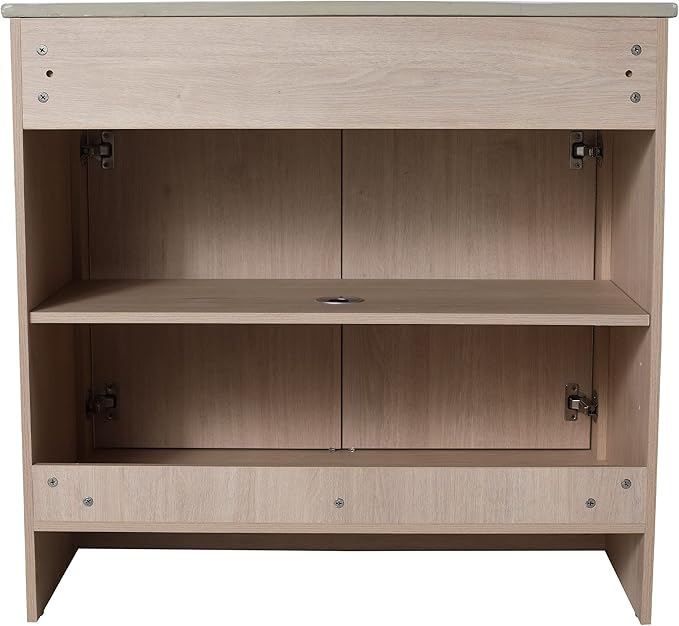 SSLine 36-Inch Bathroom Vanity with Sink Mid-Century Bathroom Vanities with Top Basin Floor Wood Bathroom Sink Cabinet with Soft-Close Doors & Adjustable Storage Shelves (Light Oak)