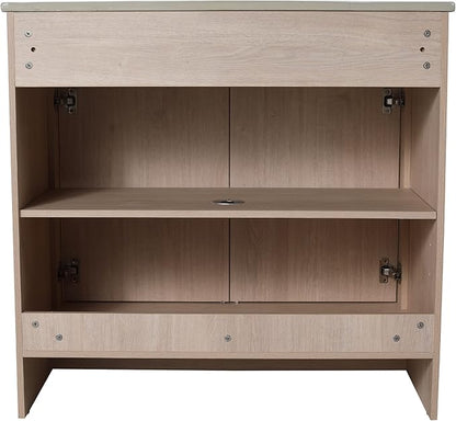 SSLine 36-Inch Bathroom Vanity with Sink Mid-Century Bathroom Vanities with Top Basin Floor Wood Bathroom Sink Cabinet with Soft-Close Doors & Adjustable Storage Shelves (Light Oak)