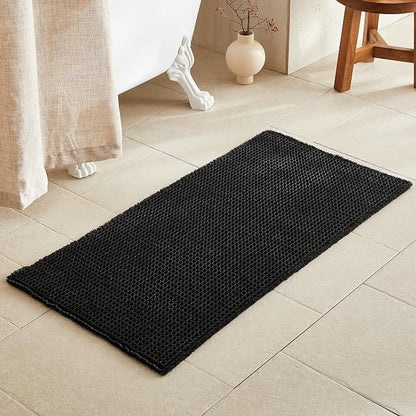 TYUU Black Waffle Bath Mat, Boho Bathroom Rugs Non Slip Washable, 48x24 | Super Absorbent Quick Dry Bath Rug, Non-Slip Backing, Soft Waffle Washable Farmhouse Bathroom Mats, Tub, Shower & Home Decor