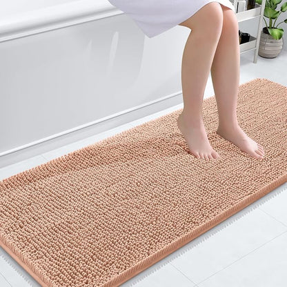 OLANLY Bathroom Runner Rugs 59x24, Extra Soft Absorbent Chenille Bath Rugs | Peach, Quick-Drying Rubber Backing, Machine Washable Long Bath Mat for Bathroom Floor, Tub and Shower, Home Decor Accessories