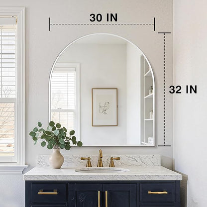 FICTOR 30" x 32" Arched Bathroom Vanity Mirror for Over Sink, Silver | Anti-Rust Metal Framed, HD Tempered Shatter-Proof Glass, Modern Wall Mirror for Entryway, Living Room, Bedroom