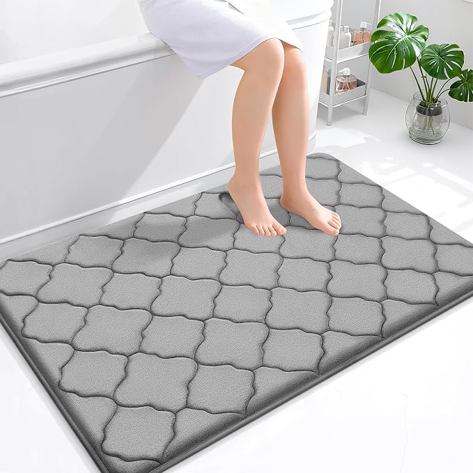 OLANLY Memory Foam Bath Mat Rug 47x32, Ultra Soft and Absorbent Bathroom Rugs, Non-Slip, Comfortable, Machine Washable Bath Carpet for Bathroom Floor, Tub, Shower and Home Decor Accessories, Grey