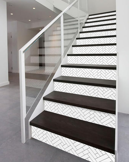 FLFK Stair Riser Decals - Black Lines Stair Stickers Murals Peel and Stick Self-Adhesive for Home Decor, 39.3" W x 7.08" H x 13Pcs