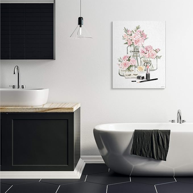 Pink Rose Florals Glam Fashion Jars, 30 x 40 Inch Canvas Wall Art | Stupell Industries · By Ziwei Li · Ready to hang · Elegant gift for glam decor · Made in USA