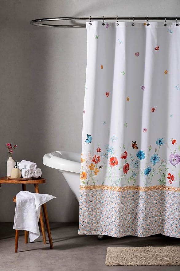 Maison d' Hermine Shower Curtain 100% Cotton One Panel 70"x72" Washable Fabric Shower Curtains for Bathroom, Easy Hanging with 12 Button Holes - Home Hotel Spa Easter Gifts (Summer Whisper)