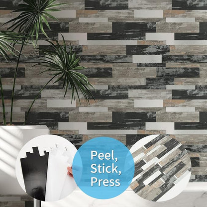 Art3d Faux Stone Peel & Stick Backsplash Tile, 10 pcs, Distressed Wood | PVC, Multi-Style Decor Sheets, Waterproof, Traceless Peel, No Wall Damage, Ideal for Kitchen