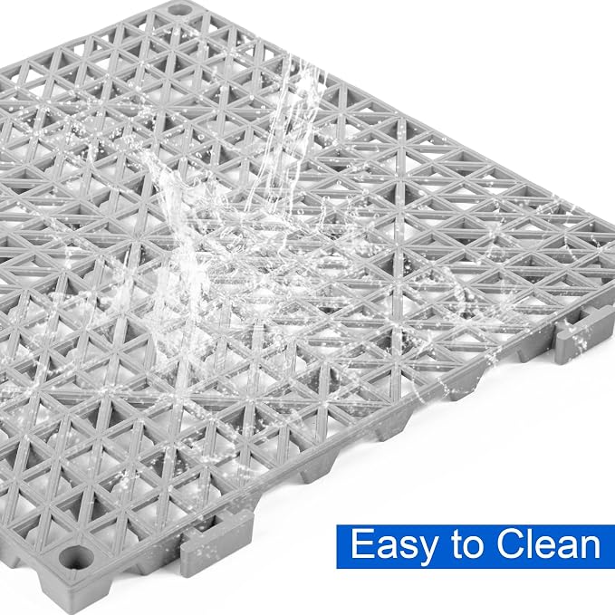 Modular Interlocking Cushion 8 Pack 11.8" x 11.8" Rubber Floor Tiles Non-Slip Splicing Drainage Mats for Deck, Gray