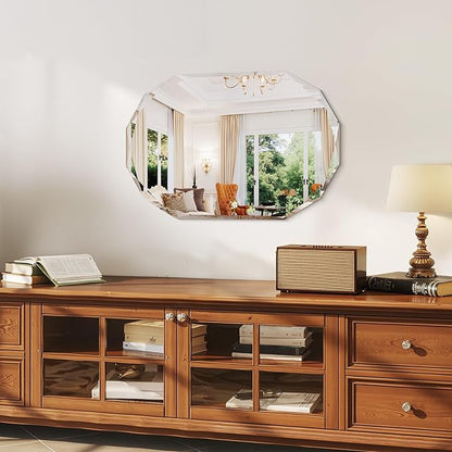 GLASHOM Frameless Bathroom Mirror, 16" x 24" Beveled Oval Wall Mirror for Over Sink, 16 Inch Modern Decorative Vanity Mirror for Bedroom, Living Room, Entryway, Hanging Mirror Horizontal or Vertical