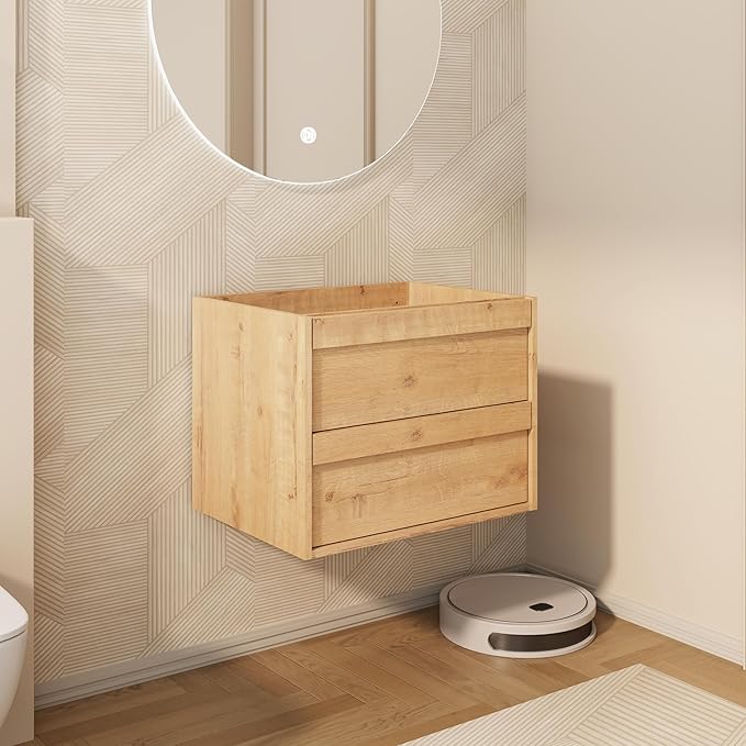 eclife 24" Floating Bathroom Vanity Sink Combo, Wall Mounted Modern Minimalist Storage Cabinet with 2 Drawers, Exclude Sink, Faucet & Drain, Natural