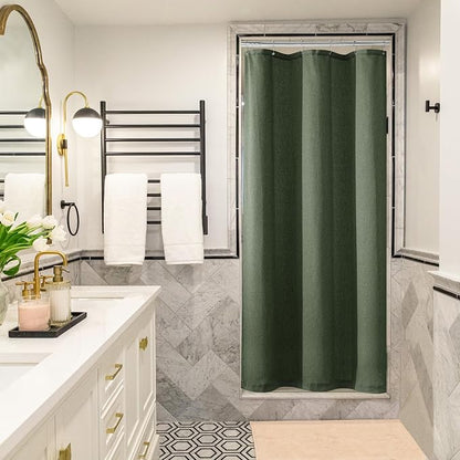 Olive Green Shower Curtain for Bathroom Water Repellent 36x72 Inch | Linen, Small Stall Bath Shower Curtains, Green, Boho, Cloth Fabric, Half Narrow RV Drapes, for Bathtub, 36 x 72 Inches