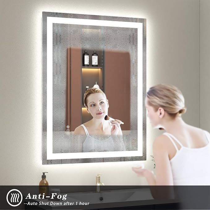 26x36 LED Lighted Bathroom Mirror for Vanity Wall | Front Light and Backlit, Anti-Fog, Memory, 3 Color, Tempered Glass, Dimmable, Rectangular, UL, Horizontal/ Vertical Mounted