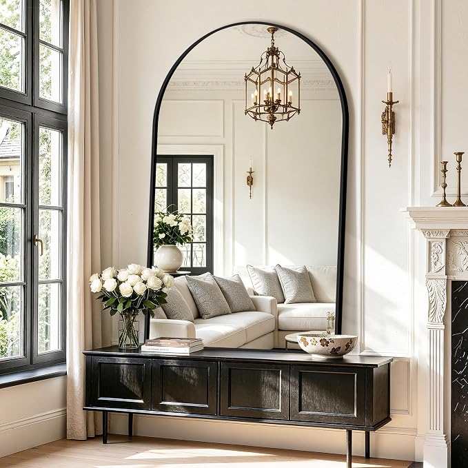 Arched Bathroom Vanity Mirror for Over Sink, 55”x35”, Black | HD Tempered Glass, Anti-Rust Metal Frame, Hanging or Leaning, Wall Mirrors for Bathroom Sink, Bedroom, Living Room, Entryway