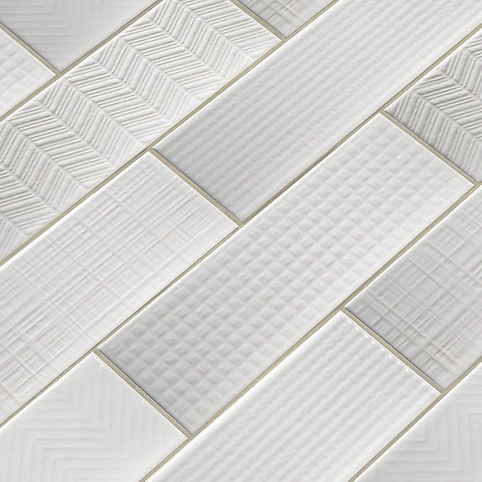 M S International Urbano Pure 3D Mix Glossy Ceramic Subway Tile for Bathroom, Kitchen Backsplash, Accent Wall, and Shower