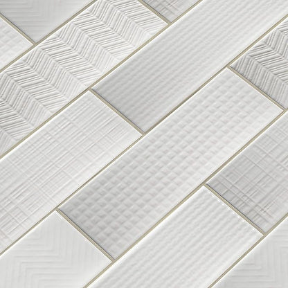 M S International Urbano Pure 3D Mix Glossy Ceramic Subway Tile for Bathroom, Kitchen Backsplash, Accent Wall, and Shower