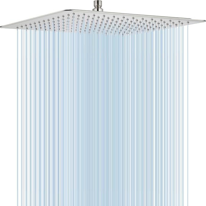 Midanya Square Rain Shower Head,High Pressure,Brushed Nickel 16 Inch | 360°Swivel,Ceiling or Wall Mount,Waterfall Full Body Coverage,Bathroom Remodel,Stainless Steel Large Rainfall Shower Head
