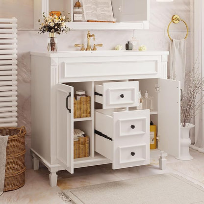 Merax 36" Bathroom Vanity with Sink Combo, Wood Freestanding Storage Cabinet Set W/2 Soft Closing Doors and 2 Drawers