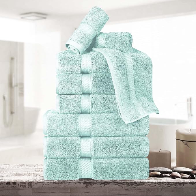 Superior Egyptian Cotton 800 GSM Plush & Absorbent, 9 Piece Set, Sea Foam | Quick Dry, Soft Luxury Towel Set, Bath Essentials, Guest Bath, Spa, 3 Bath, 3 Hand, 3 Face Towel, Madeline Towels