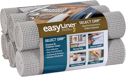 EasyLiner Select Grip Shelf Liner - Easy to Install & Cut to Fit - Non Slip, Non Adhesive, Drawer Shelf & Cabinet Liner for Kitchen, Bathroom, Pantry Cupboards - 12in. x 10ft. - Grey - 6 Rolls