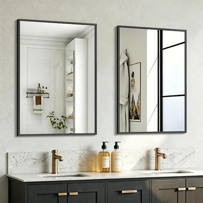 Bathroom Mirror for Wall, 2 Pack 20"x30" Black Vanity Mirror | Sturdy Rectangular Metal Frame, HD Tempered Glass, Hangs Horizontally or Vertically in Bedroom, Living Room, Entryway