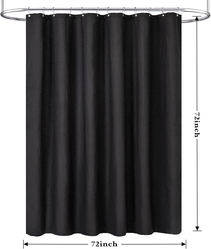Tititex Solid Black Cloth Fabric Shower Curtain Liner with 2 Magnets - Texture Soft Hotel Quality Waterproof Shower Liner, Light-Weight & Machine Washable 72x72 inch