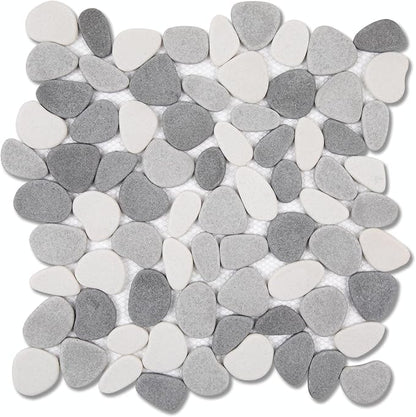 Grey Pebble Bathroom Shower Tile 12x12 in Pebble Mosaic Floor 5 SqFt | Slip-resistant Pebble Floor Tile for Bathroom, Shower, Kitchen Walls & Outdoor Areas, Mesh-Backed Easy to Install