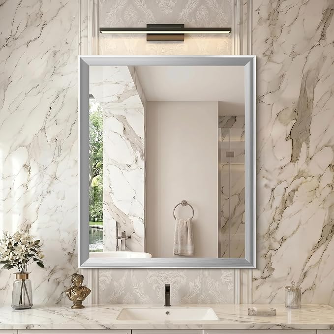DESBING 30"x36" Silver Bathroom Mirrors for Over Sink | Tempered Glass, Metal Frame, Rectangle Vanity Wall Mirror for Bathroom, Living Room, Bedroom, Horizontally or Vertically