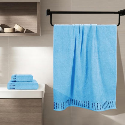 Ultra Soft 3 Pack Cotton Towel Set, Contains a Bath Towels 28x55 inch, a Hand Towels 16x24 inch & a Wash Cloths 12x12 inch, Ideal Everyday use, Compact & Lightweight - Sky Blue