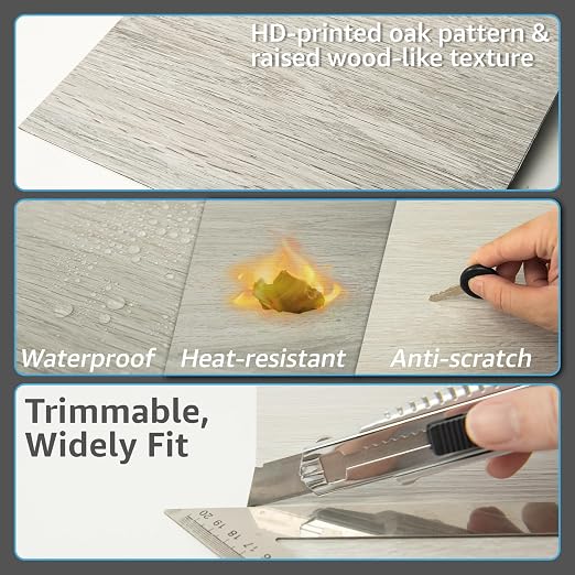 Art3d 30-Pack Peel and Stick Vinyl Floor Tiles, 12" x 12", White-Washed Oak | Premium Vinyl, Self-Adhesive, Waterproof, Wood Grain, Fade-Resistant, Scratch-Proof, Ideal for Kitchen, Dining Room, Bedrooms