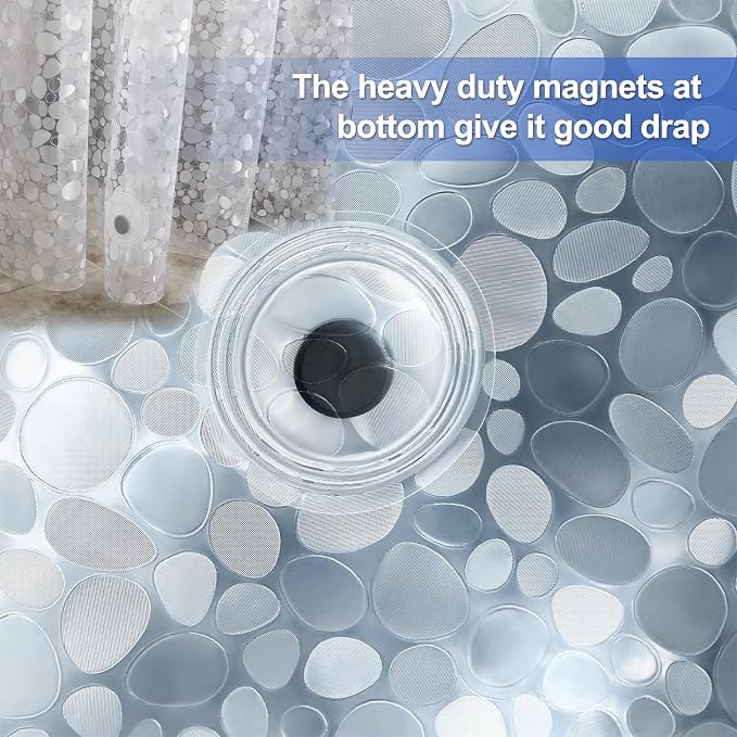 60W x 72H Stall Shower Curtain Liner with Rustproof Grommets and Magnets - Premium Cobble Pattern Clear, 8G Non-Toxic Waterproof Easy Care