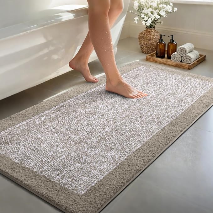 70x24 Long Bathroom Rugs Washable Non Slip, Bath Mat for Bathroom Floor Tub, Soft Absorbent Quick Dry Mats for Shower,Bathtub,Home Decor（Greige）