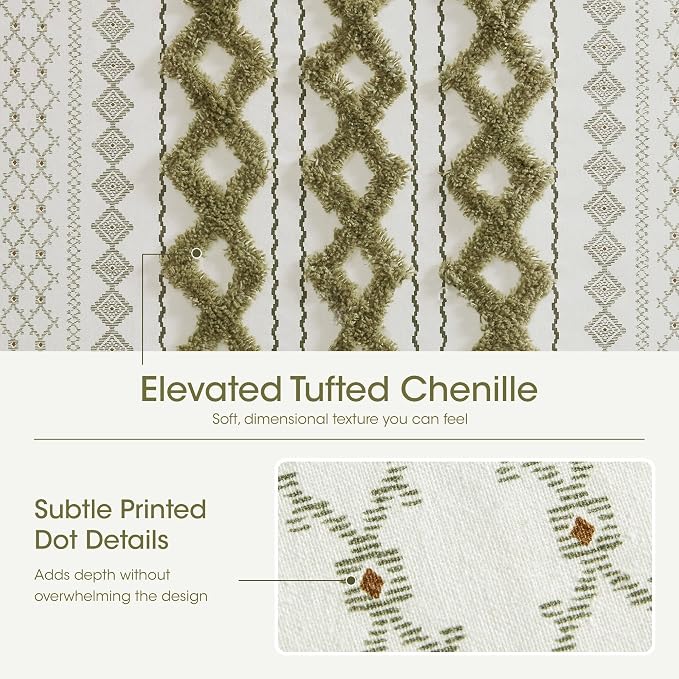 INK+IVY Extra Long Cotton Tufted Shower Curtain for Bathroom, Sage, 72 x 84 | Machine Washable, Boho Tufted Chenille Modern Home Bathroom Decor, Bathtub Privacy Screen, OEKO-TEX Certified