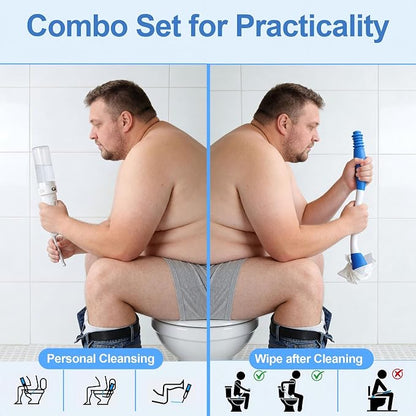 Electric Portable Bidet Toilet Aids Wiper Tool Set, White | 2-in-1 travel hygiene kit 15.7" extended length wiping tools 1600mAh Long-lasting Battery USB-C Rechargable IPX7 Waterproof