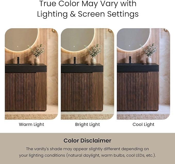 36" Bathroom Vanity with Sink Combo, Mid Century Modern Bathroom Cabinet with Doors & Open Shelf, Matte Black Integrated Sink with Overflow, Brown Walnut