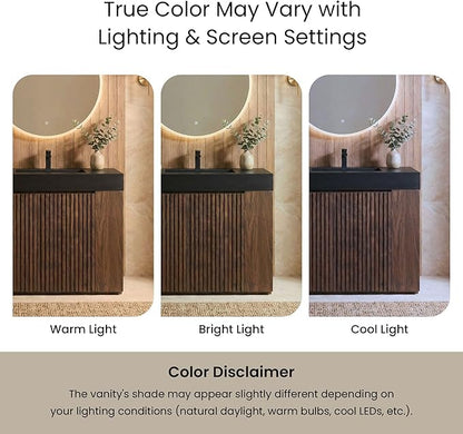 36" Bathroom Vanity with Sink Combo, Mid Century Modern Bathroom Cabinet with Doors & Open Shelf, Matte Black Integrated Sink with Overflow, Brown Walnut