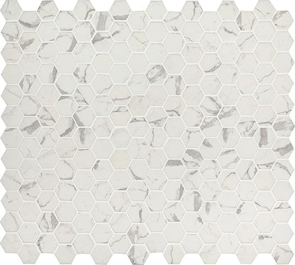 MSI Statuario Celano Hexagon Glass Tile for Kitchen Backsplash, Wall Tile for Bathroom, Accent Wall Tile, and Shower Wall Tile