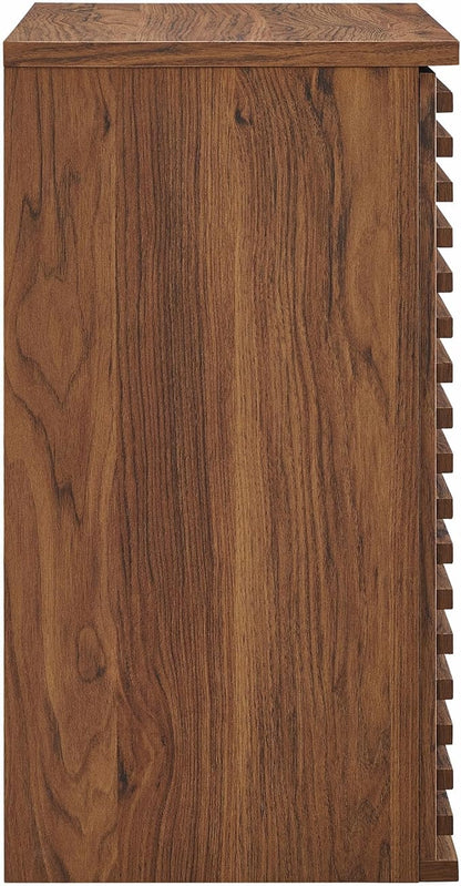Modway Render Wall Mounted Bathroom Cabinet in Walnut - 23.5 Inch Compact Wall Storage with Slatted Doors and Adjustable Shelves for Bathroom or Laundry Room