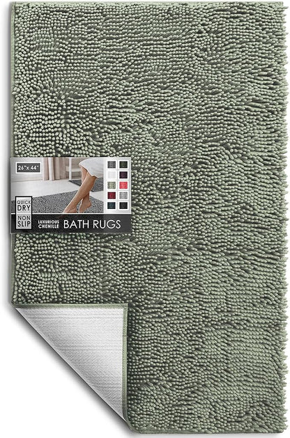 Hearth & Harbor Bathroom Rugs, Chenille Bath Mat - Machine Washable Bath Mats for Bathroom Non-Slip Backing Rubber, Quick Dry Bathroom Mat