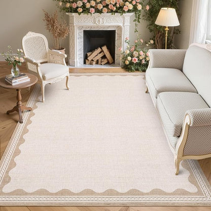Garvee Entryway Rug 3x5 Washable Bordered Modern Rug Low Pile Beige | Stain-Resistant Foldable Ultra Soft Non Slip Lightweight Rugs Indoor Non-Shedding Mat for Kitchen Bedroom Nursery Entrance