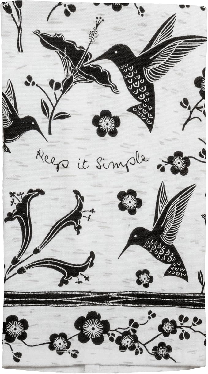 Karma Gifts Black And White Boho Tea Towel, Cotton, Hummingbird 18" x 22"