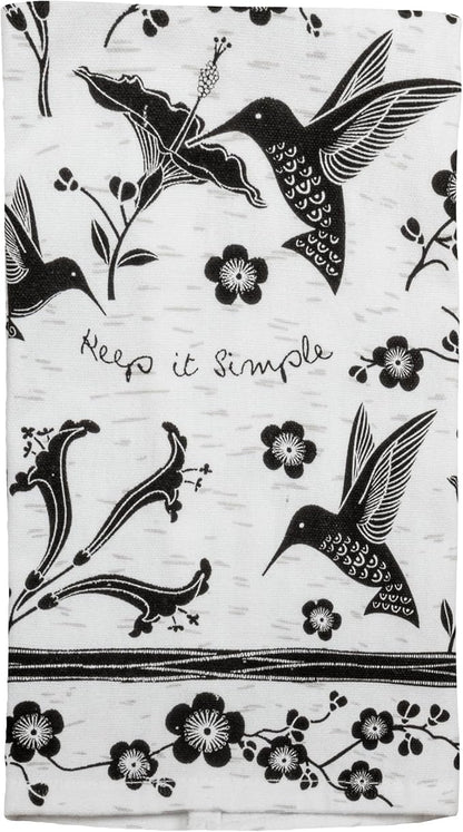 Karma Gifts Black And White Boho Tea Towel, Cotton, Hummingbird 18" x 22"